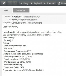 CEU computer test congratulations letter